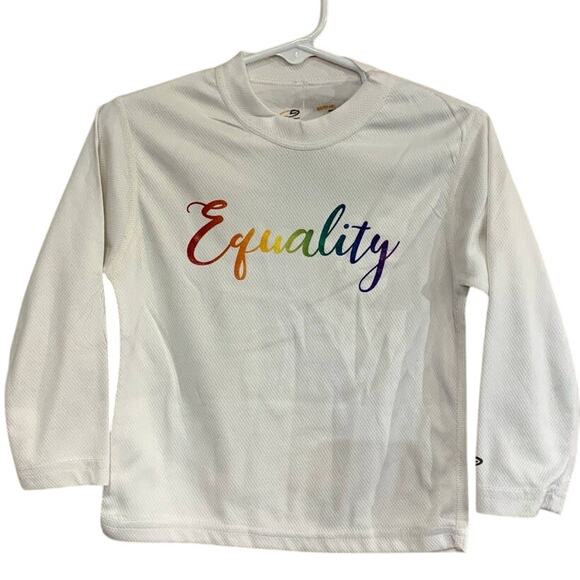 Hand Printed Upcycled Child XS Equality Rainbow Pride LGBTQ Long Sleeve Tee - Picture 1 of 2